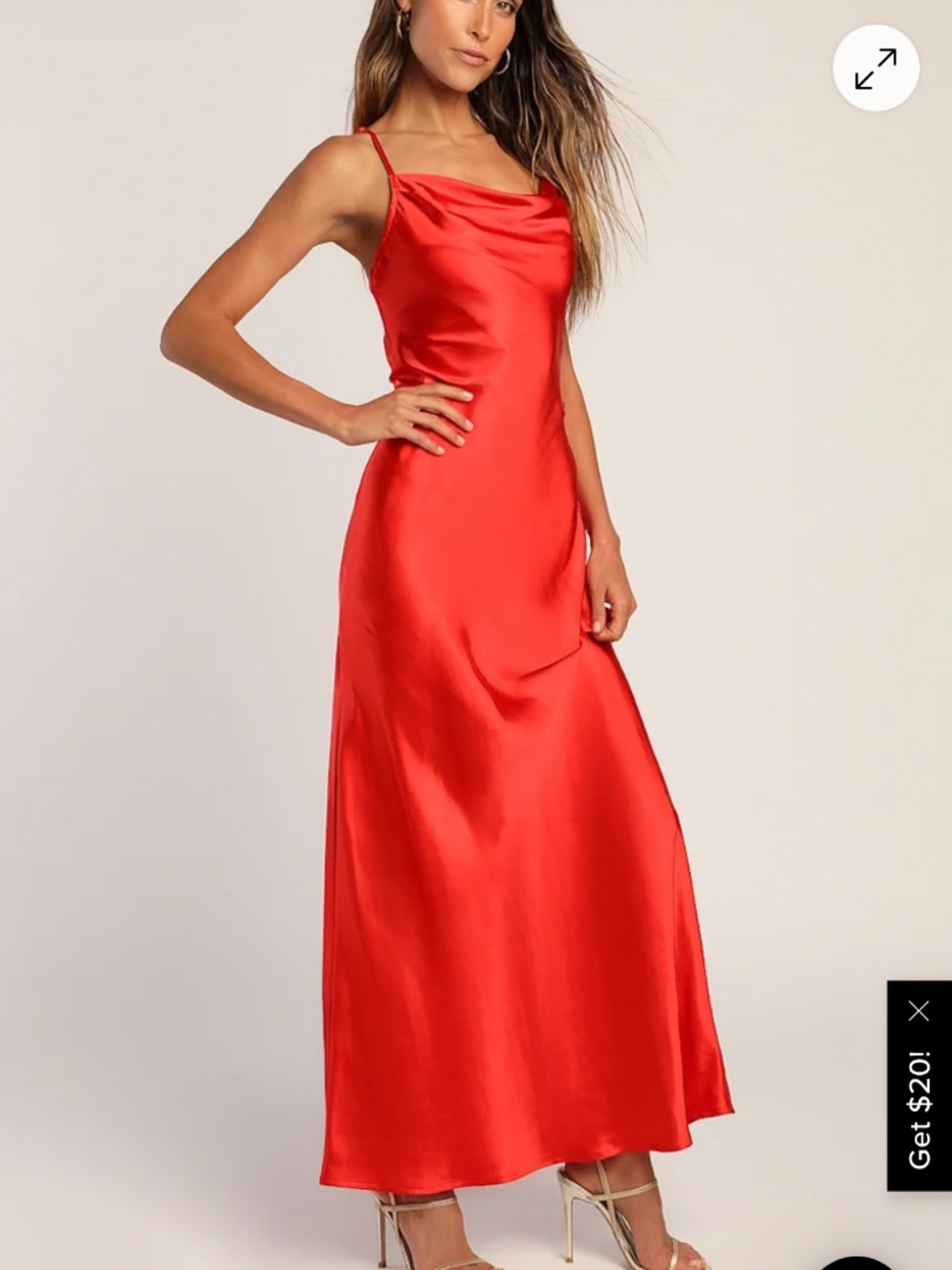 Lulus Debut Moment Red Satin Cowl Backless Maxi Dress